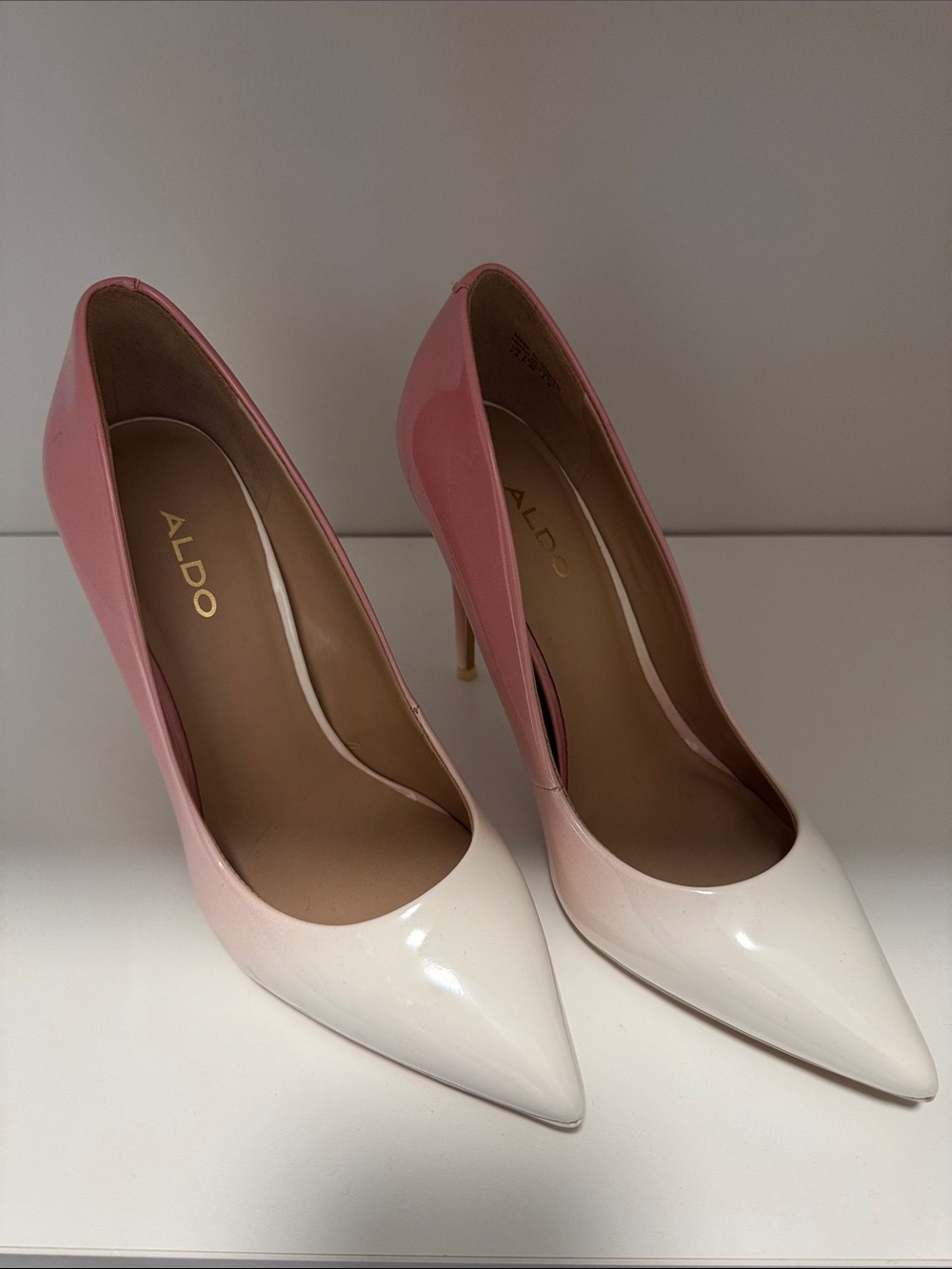 ALDO Two-Tone Pink and White Patent Pointed Pumps
